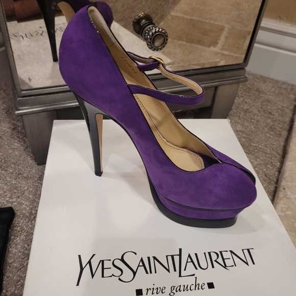 YVES SAINT LAUTENT (YSL) Tribute Pump, Kid Suede, Viola, Size 37 Women's - Picture 5 of 14
